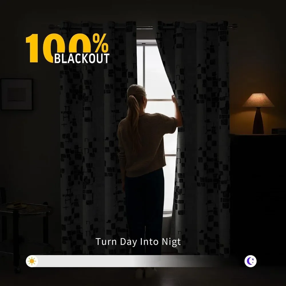 Geometric Blackout Curtains 52x84 Set of 2 Panels Room Darkening Black